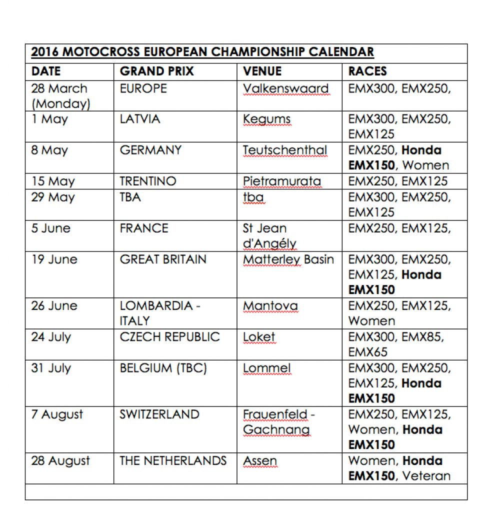 EMX Calendar Fim Europe